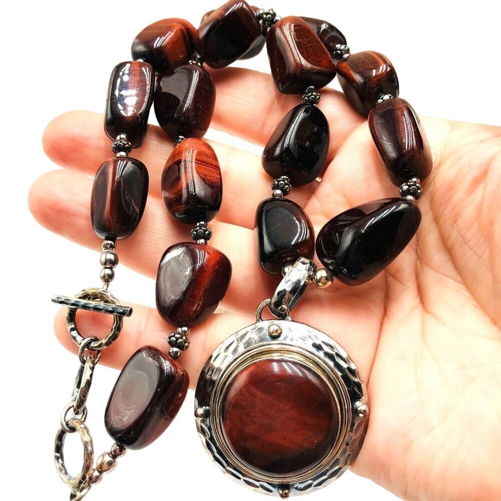 Doug Paulus Womens Necklace Red Tiger Eye Sterling Silver Pendant Designer